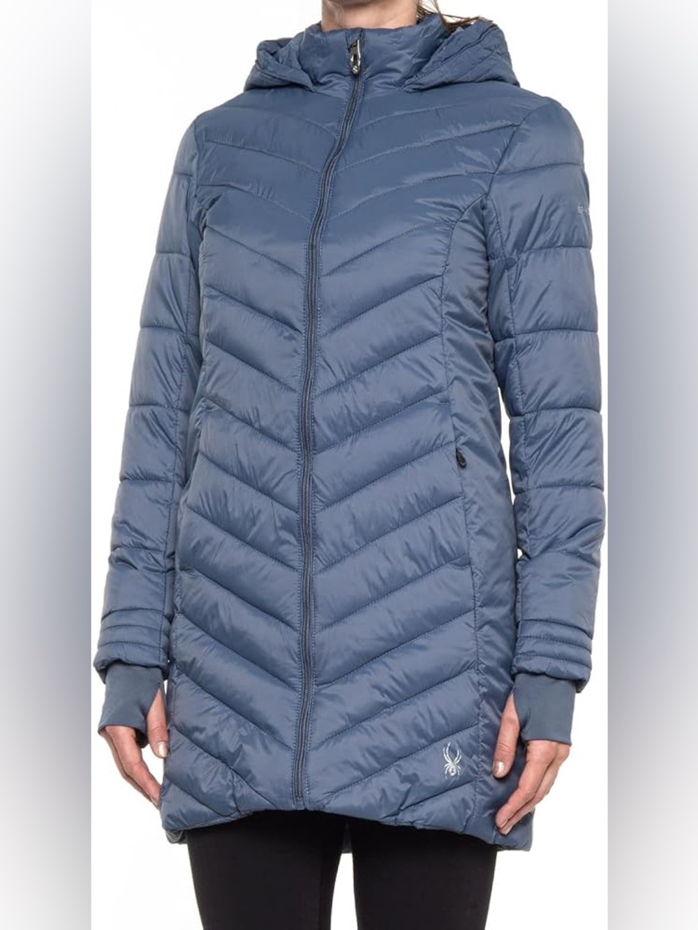 Spyder Women’s Quilted Puffer Coat Slate Blue Hooded Full Zip